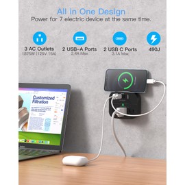 2 Pack Multi Plug Outlet Splitter with USB, Surge Protector Outlet Extender with 3 Wall Outlets 4 USB Wall Charger(2 USB C), 490 Joules, ETL Listed, Small Outlet Adapter Plug Extender for Travel,Black