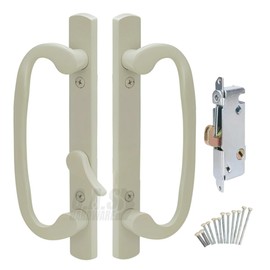 8.5" Legacy Sliding Patio Glass Door Handle Set – Offset Latch, Non-Keyed, Gold – Sash Controls 2265 Handle – Includes 45° Mortise Lock – Fits 3-15/16” Screw Spacing & 1-1/4" to 2-1/4" Thick Doors