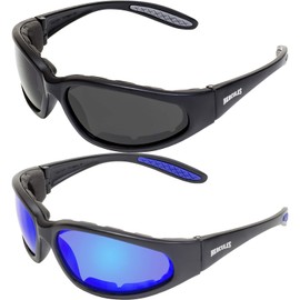2 Pairs of Global Vision Hercules Plus Safety Sunglasses Black Frames G Tech Blue Mirror Lens + Smoke Lens
