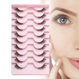 Pestañas Postizas Naturales De Ojo De Gato, 10 Pares De Pestañas Postizas 3D, Media Cateye, Tira De Algodón Suave Y Flexible, Rosa                    