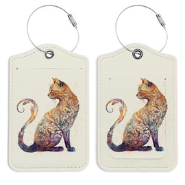 LARTSFRO Cat Luggage Tags for Suitcases, Preppy Luggage Tag, Back to School for Students, Trendy Girly 2 Pack Travel Luggage Tag, Teen Girls Gifts Suitcase Tags