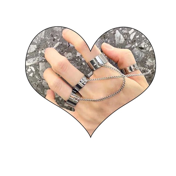 Yienate Punk Silver Ring Chain Finger Chain Slave Bracelet Open