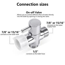 Bidet T Adapter with Shut-Off Valve, Brass T Valve Adapter for Bidet, 3 Way Tee Connector 7/8" 1/2" 15/16", T Valve Bidet Attachment for Toilet