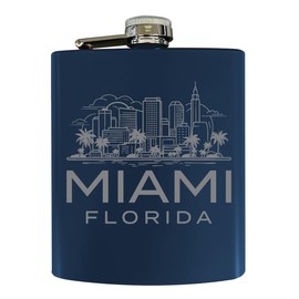R and R Imports Miami Florida Souvenir 7 oz Engraved Steel Flask Matte Finish Navy 4-Pack