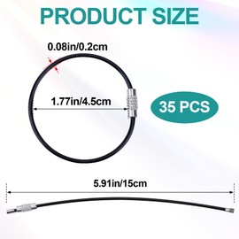 Alpinleux 35 Pcs Black Wire Keychain Cable, Cable Key Ring, Stainless Steel Wire Keychain, Wire Key Ring, Keychains Lock for Travel, Luggage Tags, Key Tags