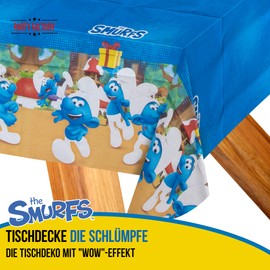 Party Factory Smurfs Tablecloth, 120 x 180 cm, Colourful, Paper Party Tablecloth for Children's Birthday or Theme Party
