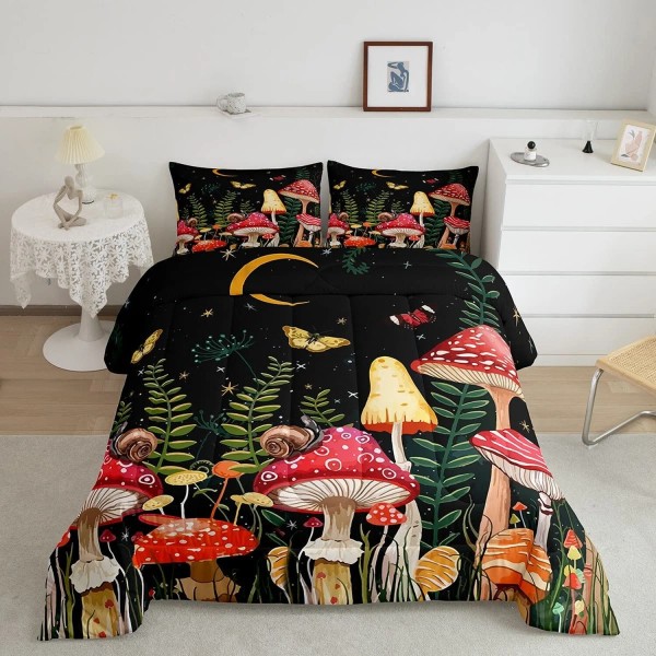 Feelyou Kids Mushroom Bedding Set Natural Wild Fungus Comforter Set