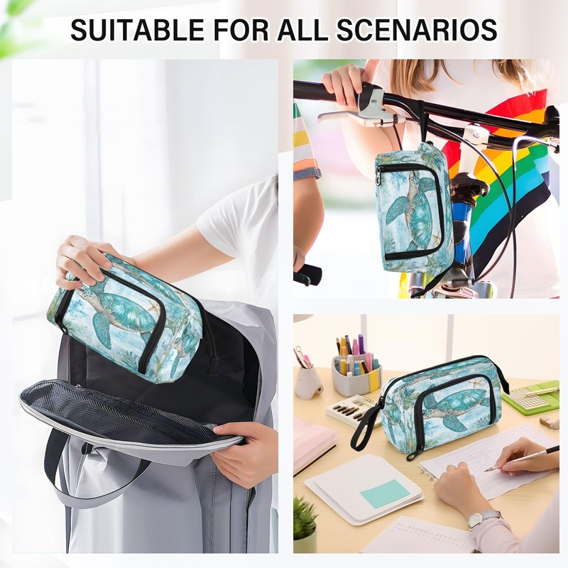SUABO Turtle Seaweed Starfish Big Capacity Pencil Case Pouch Pen