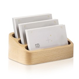 Business Card Stand, Highly Stable Business Card Organiser, Business Card Box, Business Card Holder for Office, Salon, Table Top (1 Piece Beech 3 Scomparti)