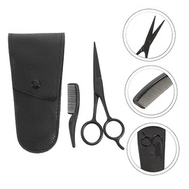 3-Piece Beard Scissors Set Comb and PU Leather Storage Bag Stainless Steel Eyebrow Trimming Tool for Home and Barbershop Grooming