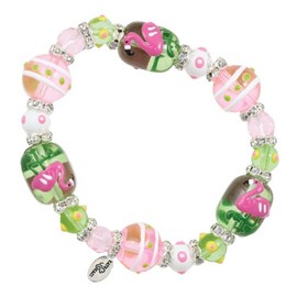Kate & Macy Clementine Design Flamingo Dahling Bracelet Painted Glass Beads Rhinestones