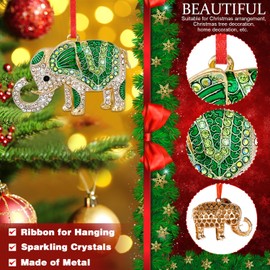 BIZIBAFF 2024 Elephant Christmas Ornaments Elephant Ornaments for Christmas Tree Decorations Metal Green Elephant Ornaments Mini Elephant Keepsake Gifts for Kids Women Men Girl Boys Animal Lovers