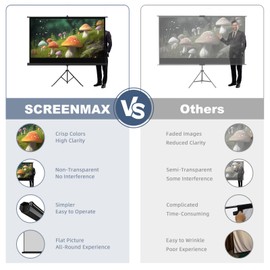 SCREENMAX Outdoor Projector Screen with Stand Tripod, Indoor Pull Up Portable Projector Screen, 60 INCH 16:9 Adjustable Projection Screen with Carry Bag for Home Theater Backyard Party Movie Nights
