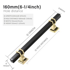 Redunest Cabinet Pulls Matte Black and Gold Cabinet Handles, 5 Pack 6-1/4 Inch Kitchen Door Cupboard Wardrobe Drawer Handles, Cabinet Hardware Bar Drawer Pulls, 160mm Hole Centers
