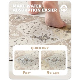 Color&Geometry Boho Bathroom Rugs Absorbent Quick Dry, 17"x30" Thin Bath Rugs Non Slip Washable, Aesthetic Bath Mats for Bathroom Floor Outside Shower Bathtub Sink, Brown