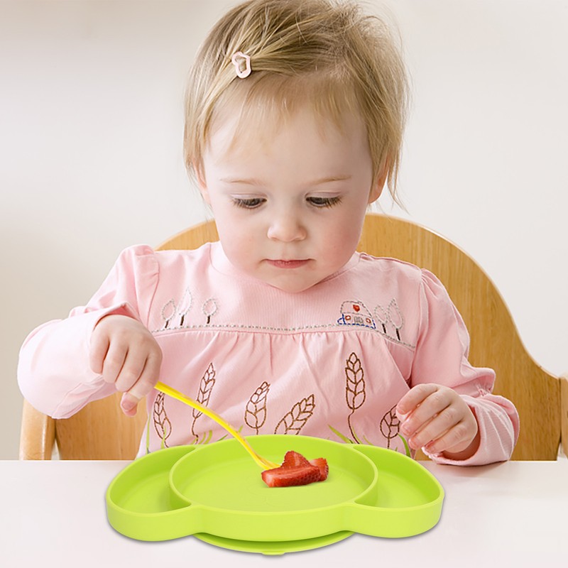 Kids Divided Plates Safe Silicone Foldable Prevent Slipping Toddler Suction