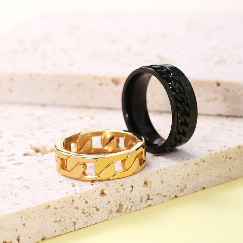 NUNCAD Men's Ring Set Stainless Steel Spinner Ring Silver Black