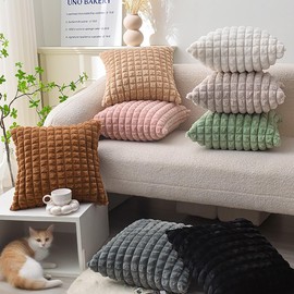 Hnayet Pack of 2 Faux Fur Cushion Covers 45 x 45 Plush Fluffy Decorative Square Throw Pillow Case for Sofa Couch Chair Livingroom Bedroom, 18 x18 Inch, Pink