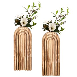 2 Pcs Wooden Wall Vases, Rustic Wood Arched Planters, Vertical Decorative Hanging Planters, Farmhouse Wood Wall Decors, Natural Grain, Versatile Home Decoration