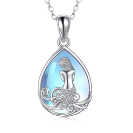 URONE Mermaid Necklace 925 Sterling Silver Moonstone Ocean Necklaces Mermaid Jewellery Gifts for Women