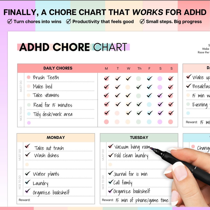 ADHD Chore Chart for Adults & Teens | Double-Sided A3