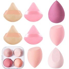 KOLZEMV 8 Piece Make Up Sponge, Powder Puff - Make Up Sponge Set with 4 Powder Puffs and 4 Sponges, Make Up Sponge, Makeup Sponge, with Storage Box - For Foundation Powder Cream Liquid