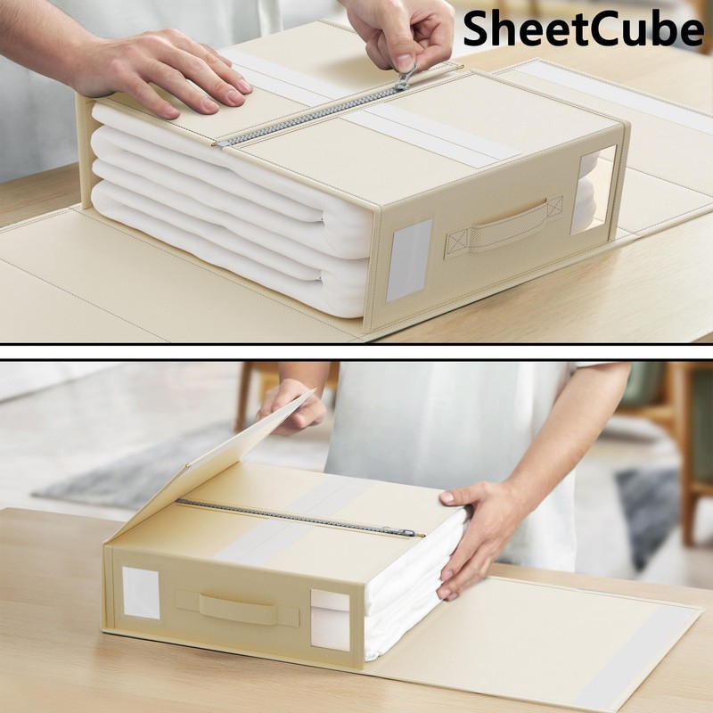 SheetCube Bed Sheet Organizers and Storage 8 Pack, Foldable Linen