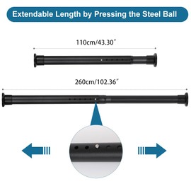BAOYOUNI Extendable Clothes Wardrobe Rail Telescopic Tension Window Shower Curtain Rod No Drill Closet Hanging Pole Room Divider 43.3''-102.36'' for Bathroom, Bedroom, Balcony - Matte Black