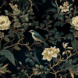 Nukofal Dark Floral Peel and Stick Wallpaper Vintage Floral Contact Paper 16.9inchx118.1inch Flowers Bird Wallpaper Peel and Stick Boho Leaf Self Adhesive Removable for Bathroom Wall Paper Decor