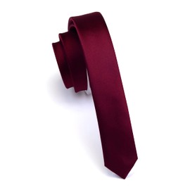 GUSLESON Wedding Wine Burgundy Tie Solid Skinny Ties For Men Slim Silk Necktie (0803-06)