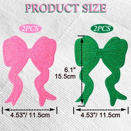 SmallCat 4psc Glitter Large Bow Patches for Jackets, Sweatshirt Side Bowknot Embroidered Patch, Iron on/Sew on Bow Applique for Hoodies Shirts Pants Backpacks- Pink & Green
