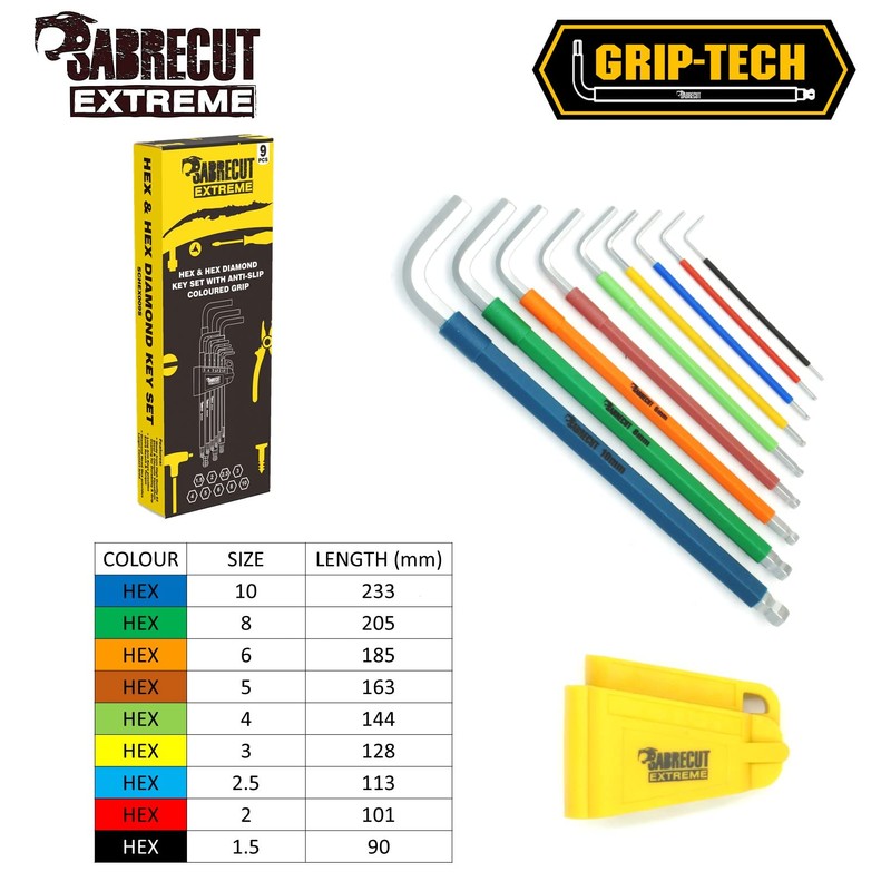 SabreCut 9 Piece SCHEX009S Soft Grip Extra Long Hex, Hex