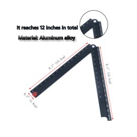 Pastlla 12" Folding Ruler, Aluminum Alloy Foldable Ruler 90°Folding Metal Stationery Ruler Angle Ruler Measuring Instrument Adjustable Geometry Measuring Ruler Multifunctional Inclinometer Measurement