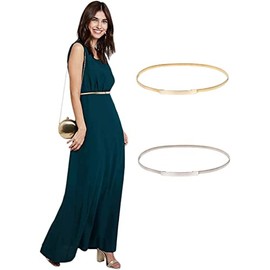 GRACE KARIN Women Metal Skinny Belt for Dress, 2 Pieces(Gold+Sliver)