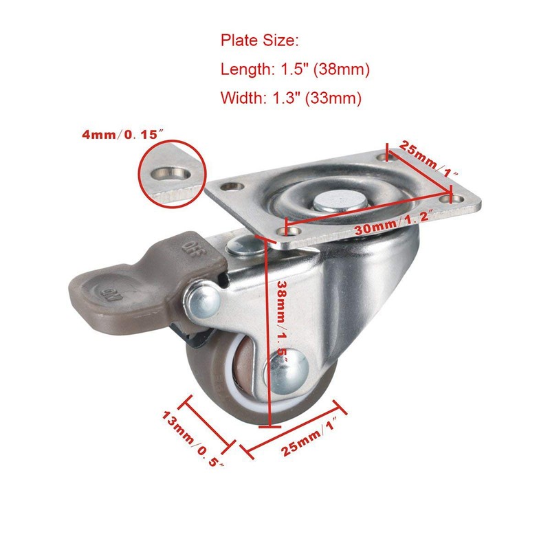 bayite 4 Pack 1" Low Profile Casters Wheels Soft Rubber