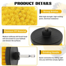 Aongray 4 Pack Drill Brush 1/4’ Power Scrubber Attachment Kit Electric Cleaning Brush Set for Cleaning Bathroom and Kitchen Floor Brick Surface