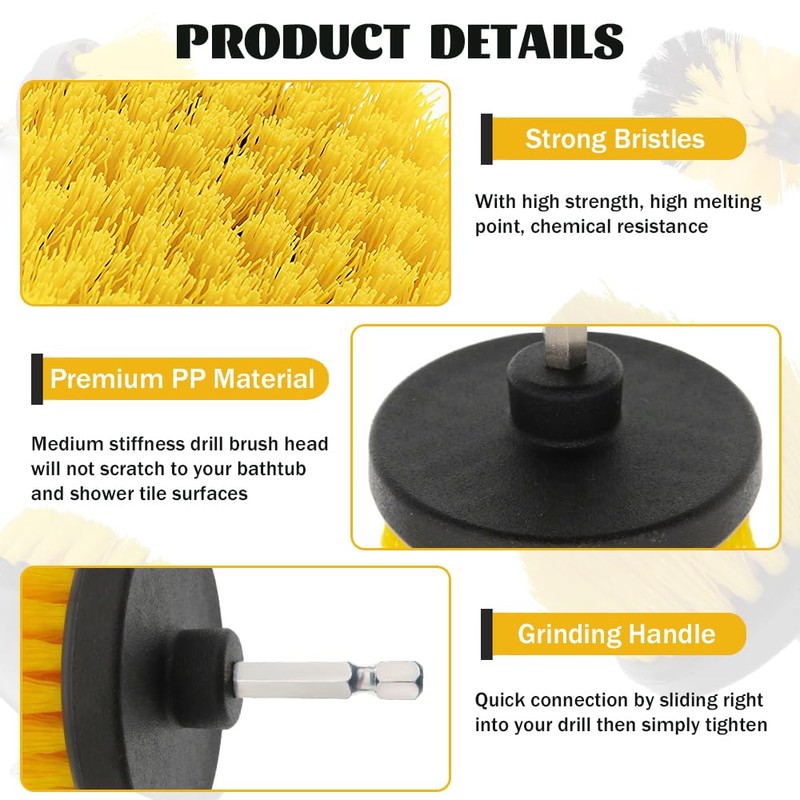 Aongray 4 Pack Drill Brush 1/4’ Power Scrubber Attachment Kit