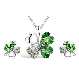 Mall of Style Shamrock Earrings & Necklace - Leprechaun Earrings - Four Leaf Clover (Silver Earrings Necklace)