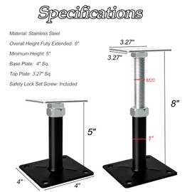 House Jacks for Leveling 4 Pack, 5-8" Mini Screw Jack Floor Straightener, Floor Jacks Extension Lift Supports, Adjustable Support Jack for Floor, Post, Deck Foundation, Porch, Roof, Staircase