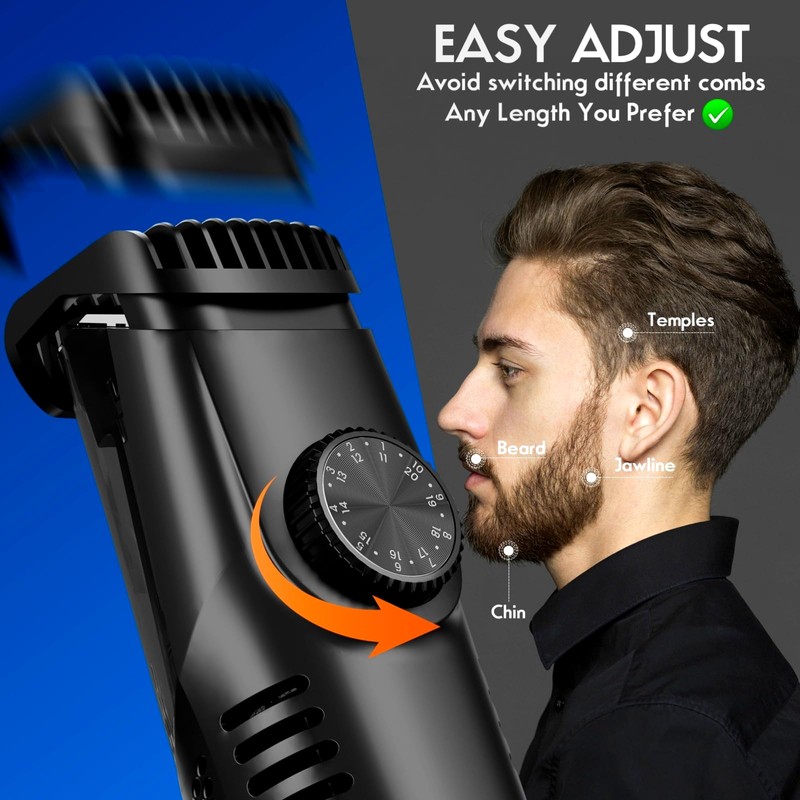 Vacuum Beard Trimmer for Men Rechargeable, IPX6 Waterproof Mustache Trimmer