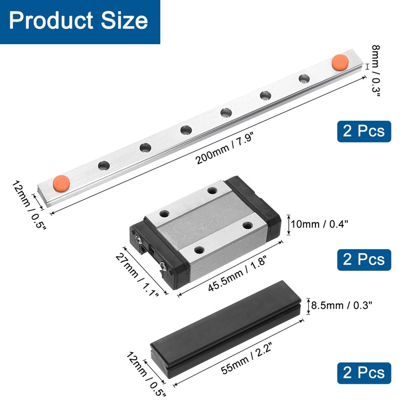 sourcing map 2pcs MGN12 200mm Linear Guide Rail with 2pcs