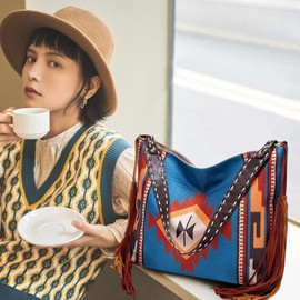 NICOLE & DORIS Large Handbags for Women Boho Shoulder Bag Oversized Tote Bags Multicolor Print Handbag Light Weight Cotton Shopping Bag for Work Travel Daily Pattern 5