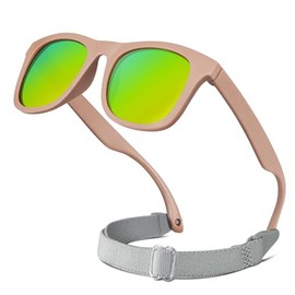 RIVBOS Baby Sunglasses Boys&Girls with Strap UV400 Polarized Flexible for Toddler,Infant and Newborn(0-24month) Brown&Rainbow gold Lens RBK0231