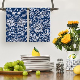 Artoid Mode - Juego de 2 toallas de cocina con diseño floral azul de cachemira, 18 x 26 pulgadas, decoración de primavera de temporada