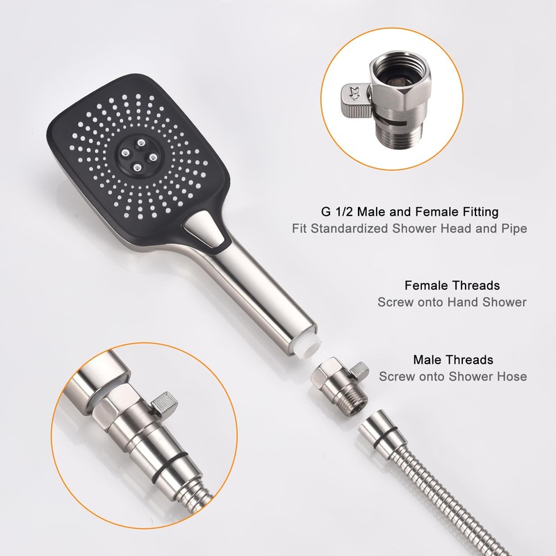 ChuangTim Brushed Nickel Water Flow Control Valve, 1/2" Shower Head