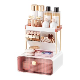 Makeup Organizers Countertop,2-Tier Versatile Bathroom Counter Organizer,Cosmetic Make Up Organizers for Vanity,Cute Skincare Organizer (Pink)