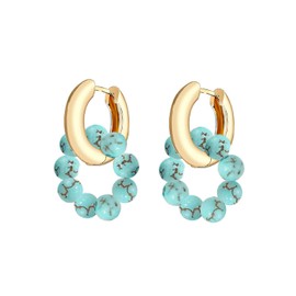 Gold Pearl Hoop Earrings for Women Turquoise Earrings Round Pearl Earrings Dainty Birthday Jewelry Gifts for Women (Turquoise)