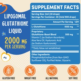 Prunucis 2000MG Liposomal Glutathione Liquid, 98% Absorption, Glutathione Liquid Supplement, Active Form L- Glutathione, Powerful Antioxidant Complex for Immune System, Aging Defense, Detox, 2 FL.OZ