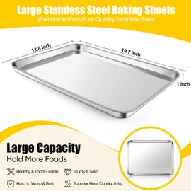 Homikit Baking Pan Sheet Set of 2, Stainless Steel Cookie Sheets Tray for Oven, 20 x 14 Large Metal Half Sheet Bakeware for Cooking Baking, Rustproof & Heavy Duty, Mirror Finish & Dishwasher Safe