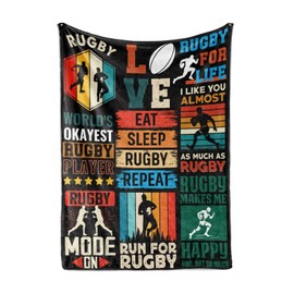 INNObeta Rugby Gifts, Throw Blanket for All Seasons, EAT SLEEP RUGBY REPEAT